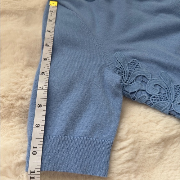 Talbots Lace Pima Cotton Blue Button-Down Elegant Cardigan Top-XS - Picture 14 of 14